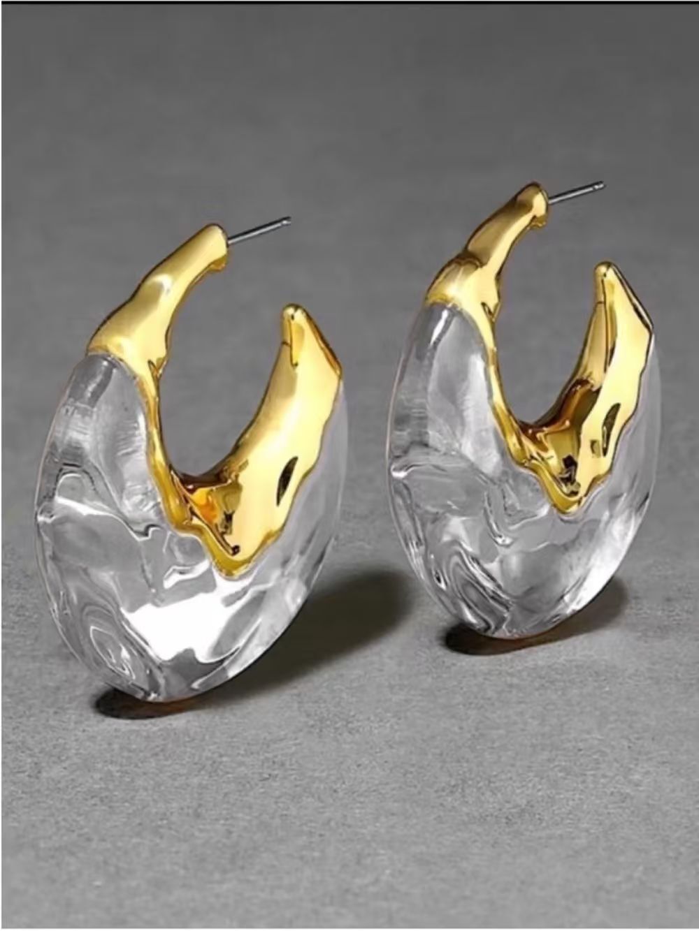 Molten Gold Transparent Teardrop Hoop Earrings